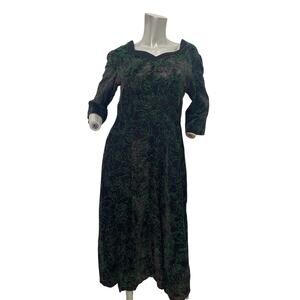 Vintage 30s-40s green evening maxi dress floral metallic threads